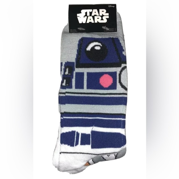 Star Wars R2D2 BB8 Crew Socks 2 Pair Men 6-12 White Blue w Droids  POTF Jedi NEW - Picture 9 of 9